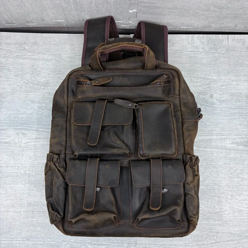 Masa Kawa Leather Backpack Wax Canvas 15.6